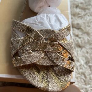 New Michael Kors gold snake skin print sandals